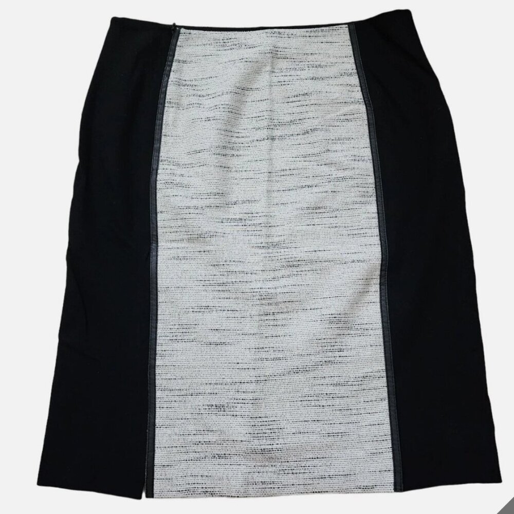 LAFAYETTE 148 New York Skirt Faux Leather Trim Black Slit Straight 14